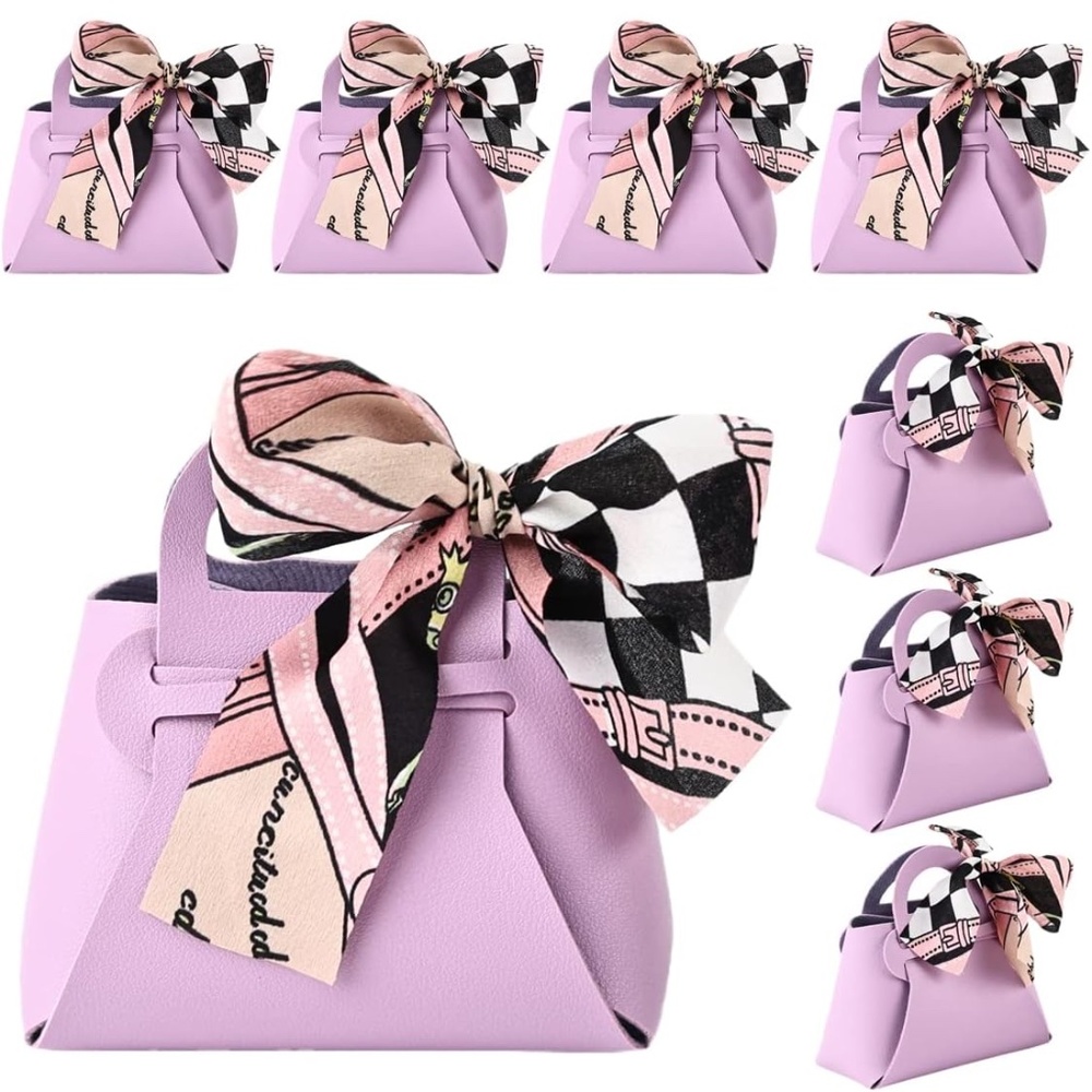 12 Pack PU Leather Wedding Candy Gift Bags w/Handle Lavender Purple Party Favors